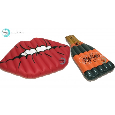 Beach Toy ® Pack de bouées gonflables Géantes Taille XXL Red Lip + Bouteille de champagne